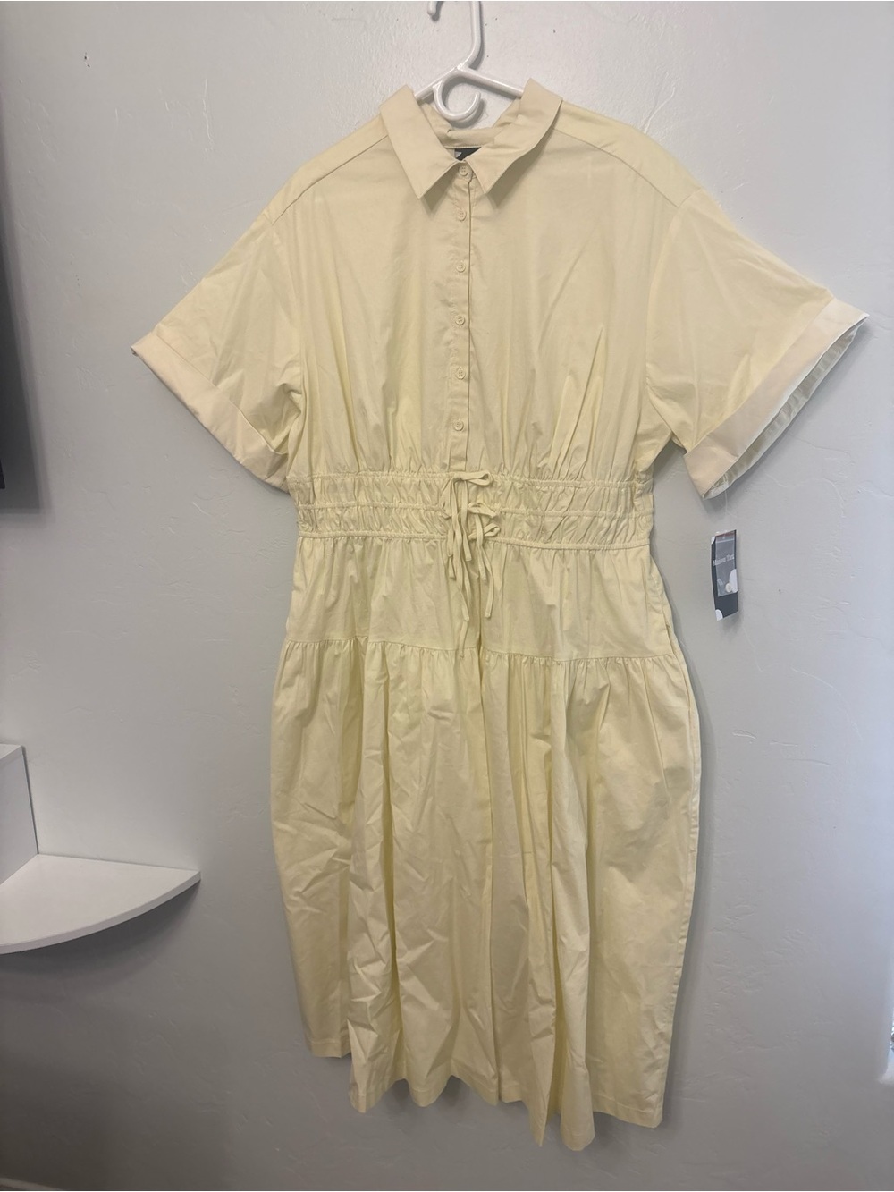 Maison Tara Pastel Yellow Midi Shirt Dress